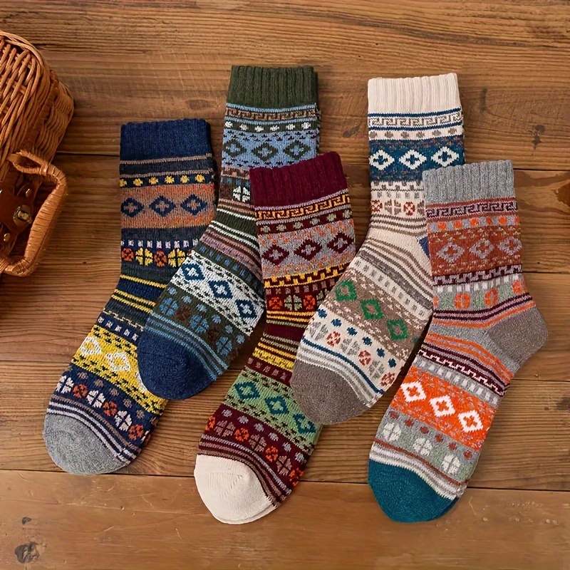 

5pcs Men' Striped Crew Socks - Breathable, Comfortable & Sweat Absorbent For Casual Wear