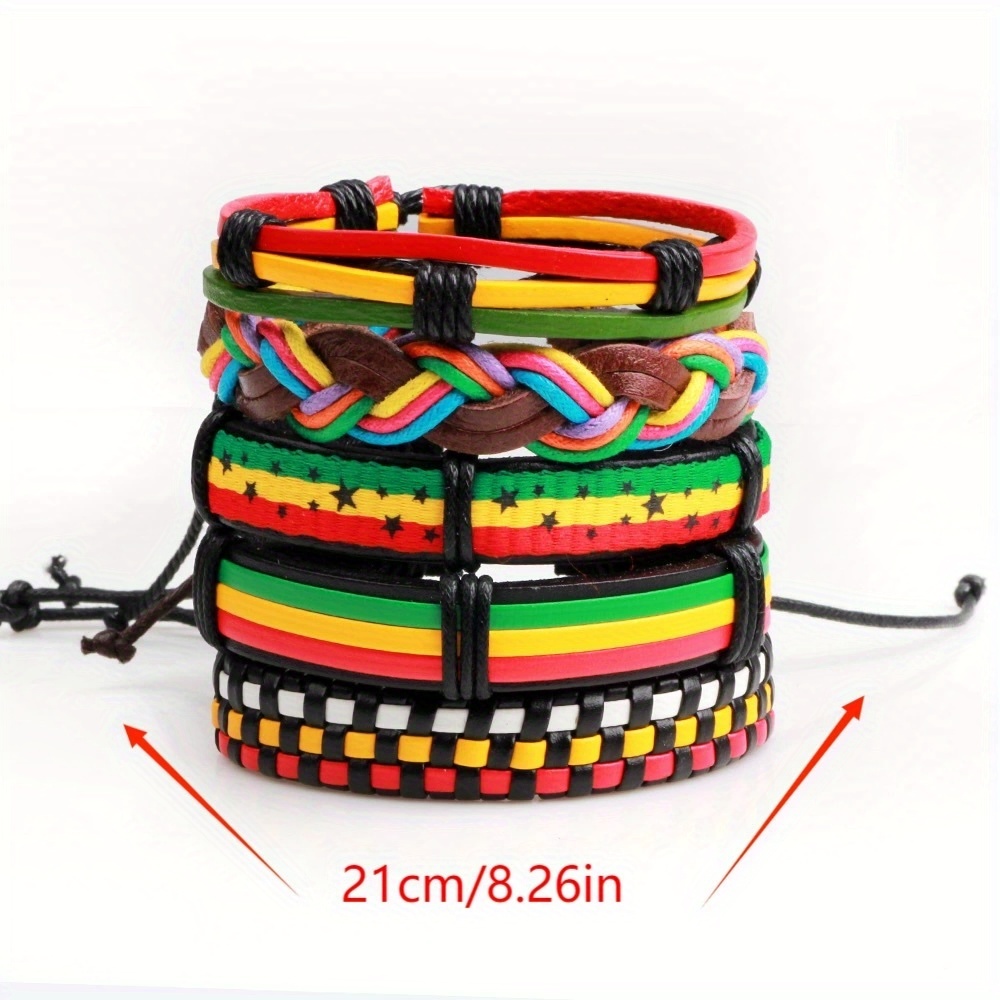Colorful Faux Leather Bracelet Set - 5pcs