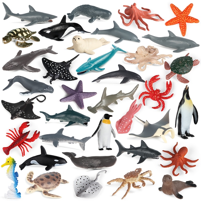TEMU Set van 36 realistische oceaandierfiguren, plastic modellen van zeedieren waaronder haai, dolfijn, , pinguïn, , octopus, zeester, schildpad,