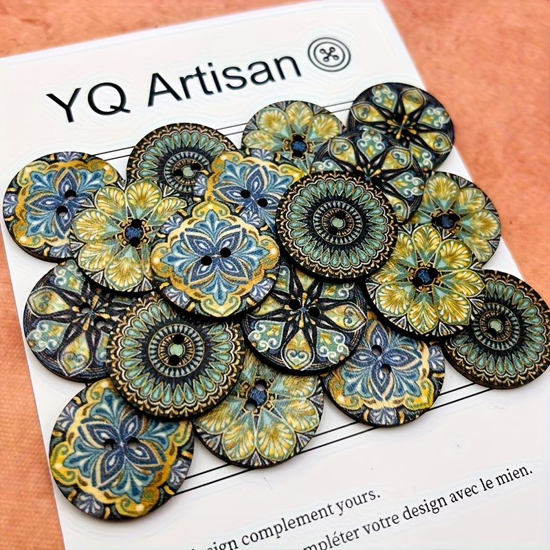 TEMU 20pcs Of Classic European-style Vintage Pattern Wooden Buttons, 25mm, Diy Handmade Materials, Vintage Artistic Style, Knitting And Sewing