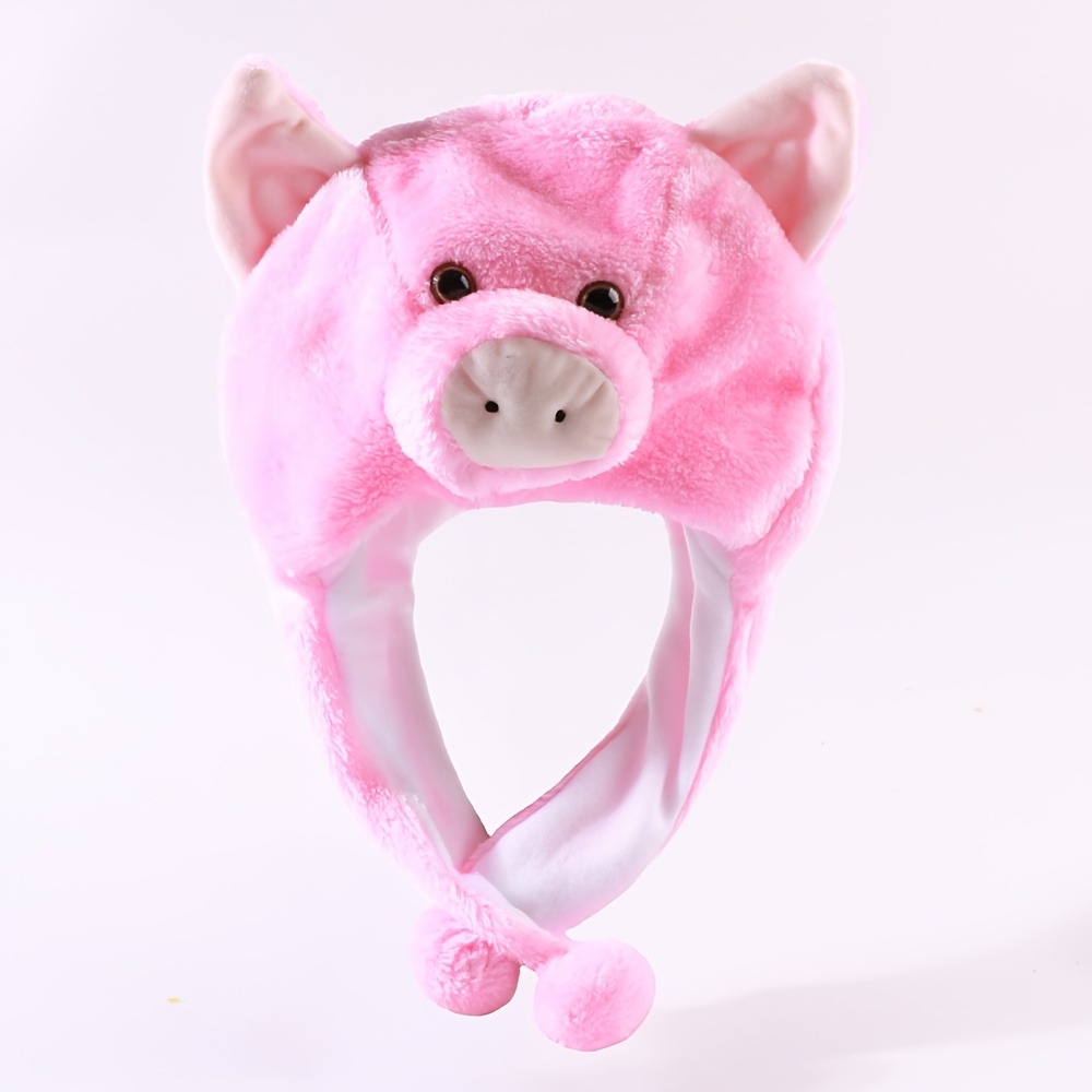 Image of Women's Cartoon Cute Little Pig Plush Hat Versatile Fun Hat For Street Travel Autumn And Winter Warm Party Gathering Cold Protection Ear Protection Hat Scarf