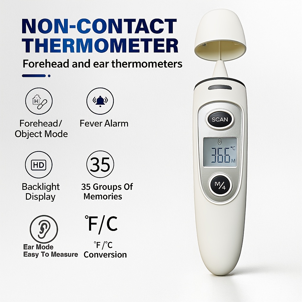 KINGCLINIC 2025 2-in-1 Non-Contact Thermometer for s & - Instant 1-Second Accuracy Forehead & Ear Thermometer with LCD/OLED-like Display, Battery- Grade Infrared Thermometer for Home, Travel,, Sickness Monitoring