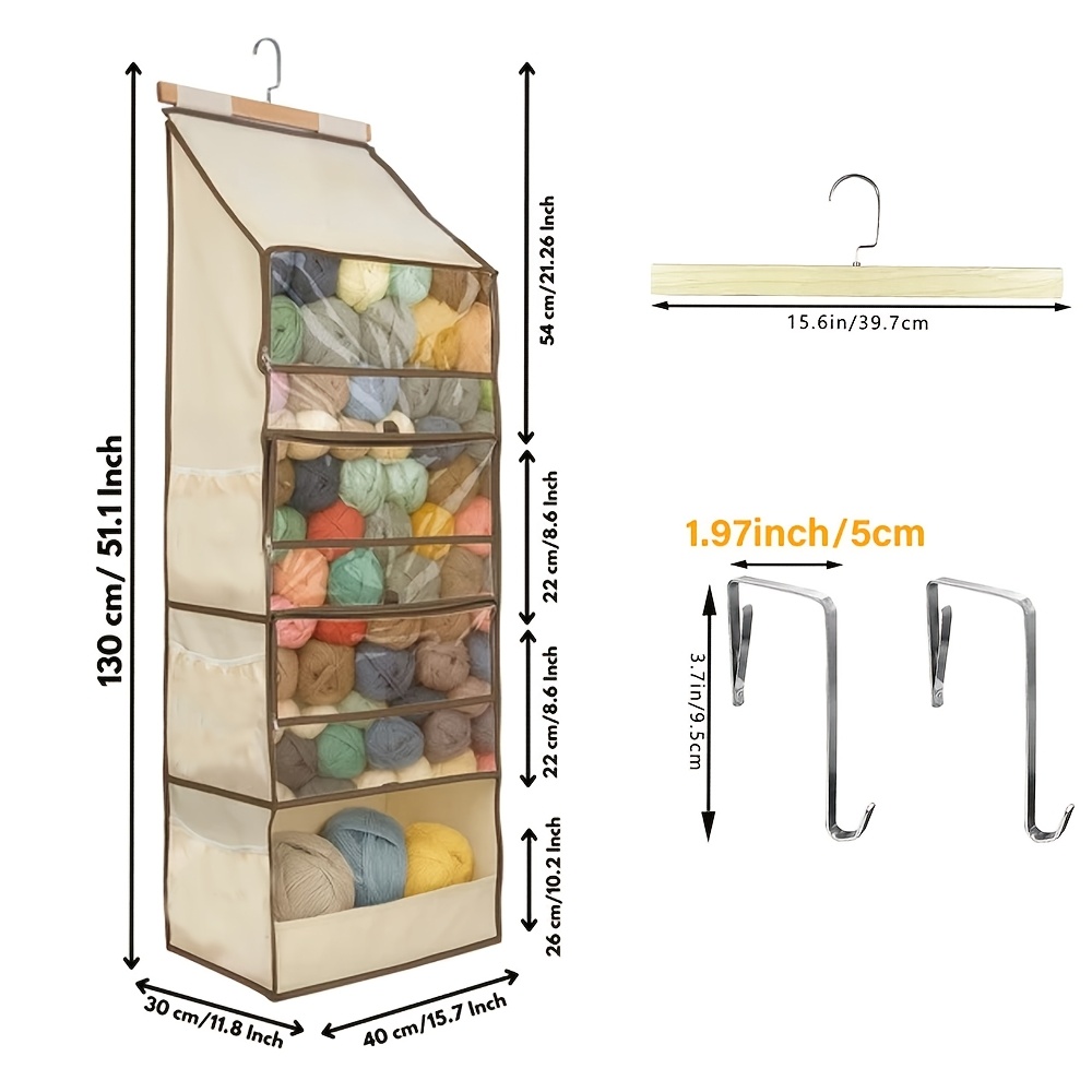 TEMU Beige Large Capacity 4-layer Zippered Sealed Dustproof Yarn And Miscellaneous Storage Hanging Bag For Behind The Door Wardrobe