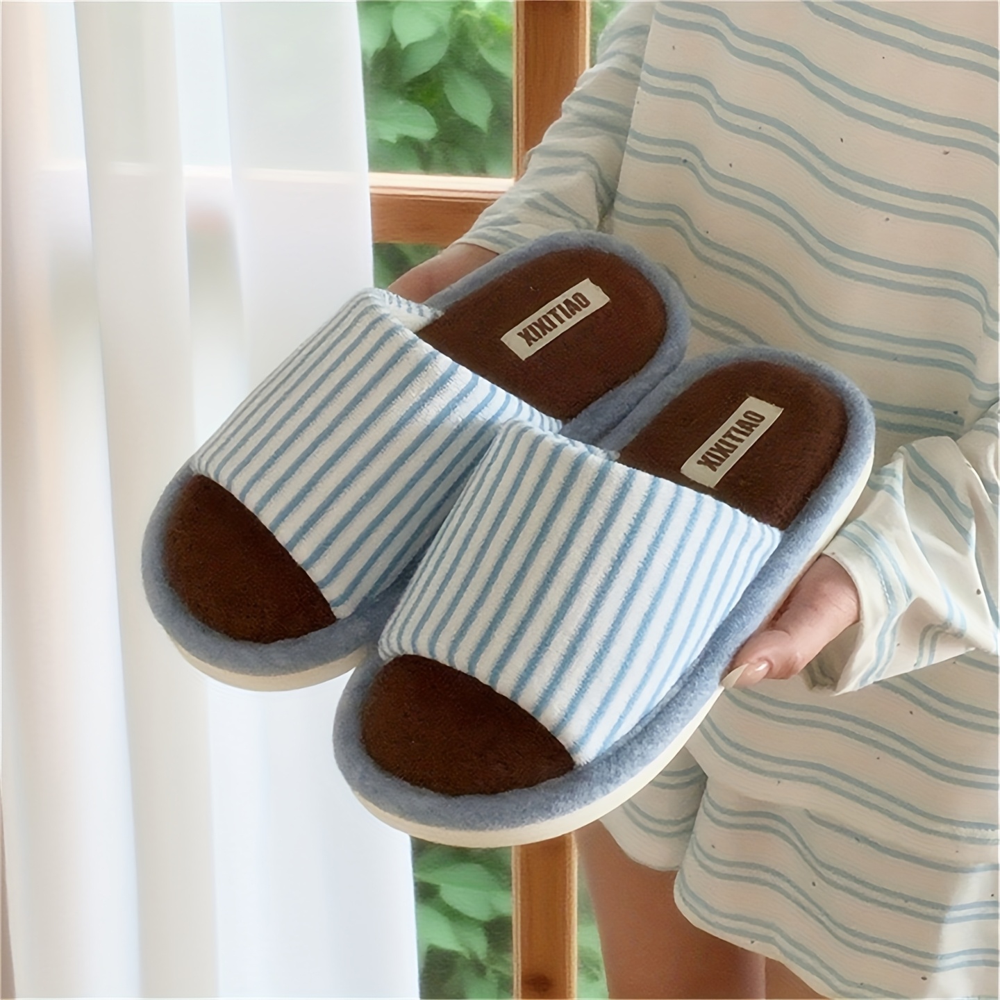 TEMU XIXITIAO Pantoufles d'intérieur japonaises unisexes à rayures et blocs de couleur vintage pour /hiver, chaussons à enfiler pour couple,