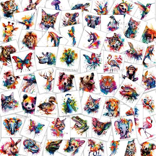 60pcs of watercolor 3d temporary animal tattoo stickers with patterns of flamingos tigers etc waterproof and lasting 3 5 days cute doodle stickers a beautiful gift
