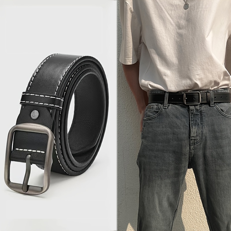 

Retro Needle Buckle Belt, Men's Belt, Paired With Jeans, Pu Leather Belt