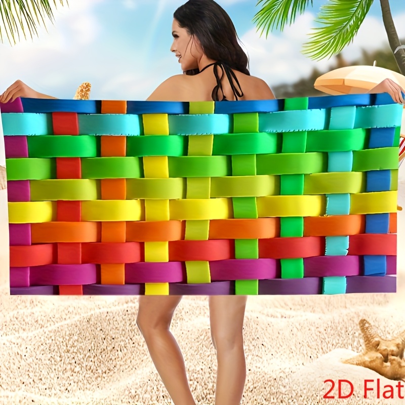 TEMU 1pc Microfiber Extra Large Beach Towel, 2d Flat Color Beach Towel Soft, No Sand, Cute Beach Pool Swimming Bath Travel Picnic Camping Towel