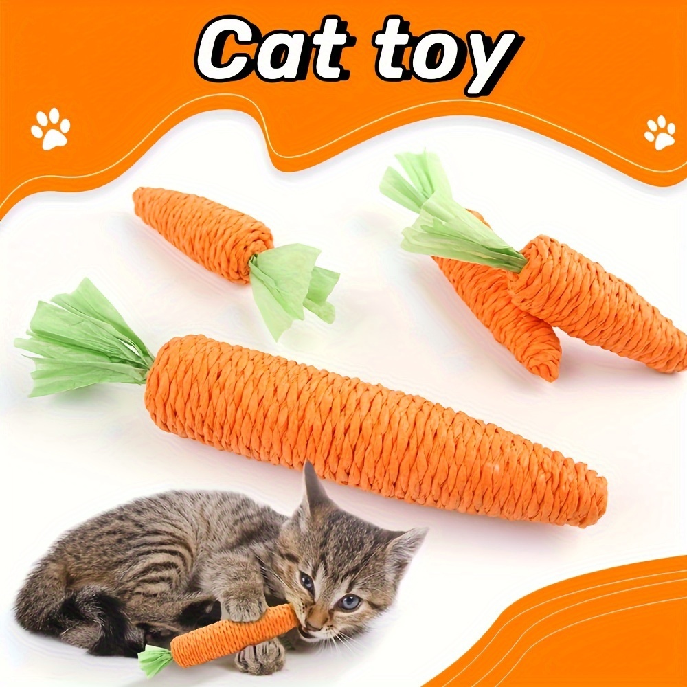 

1pc Carrot-shaped Cat Chew Toys, Interactive Paper Rope Toy With Built-in Bell, Durable Teaser Plaything For Kittens And Cats