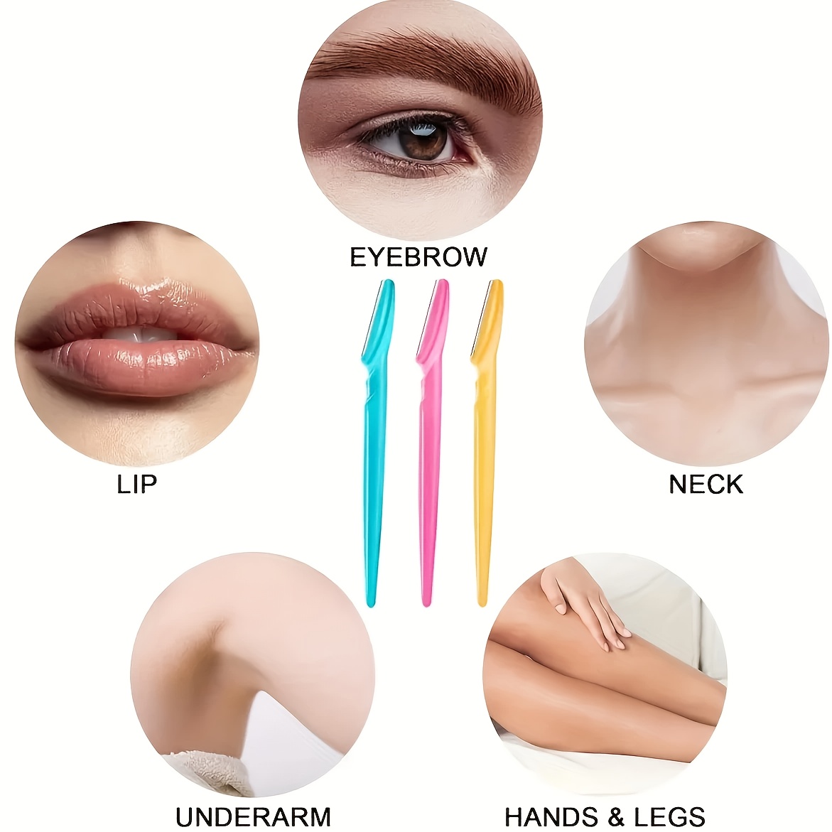 TEMU Color Mixed 4pcs Set, Multifunctional Facial Trimming Set, Suitable For Women And Men - Eyebrow Trimmer With Safety Cover, Suitable For Eyebrows, Body, Face, Bikini Area, Etc.