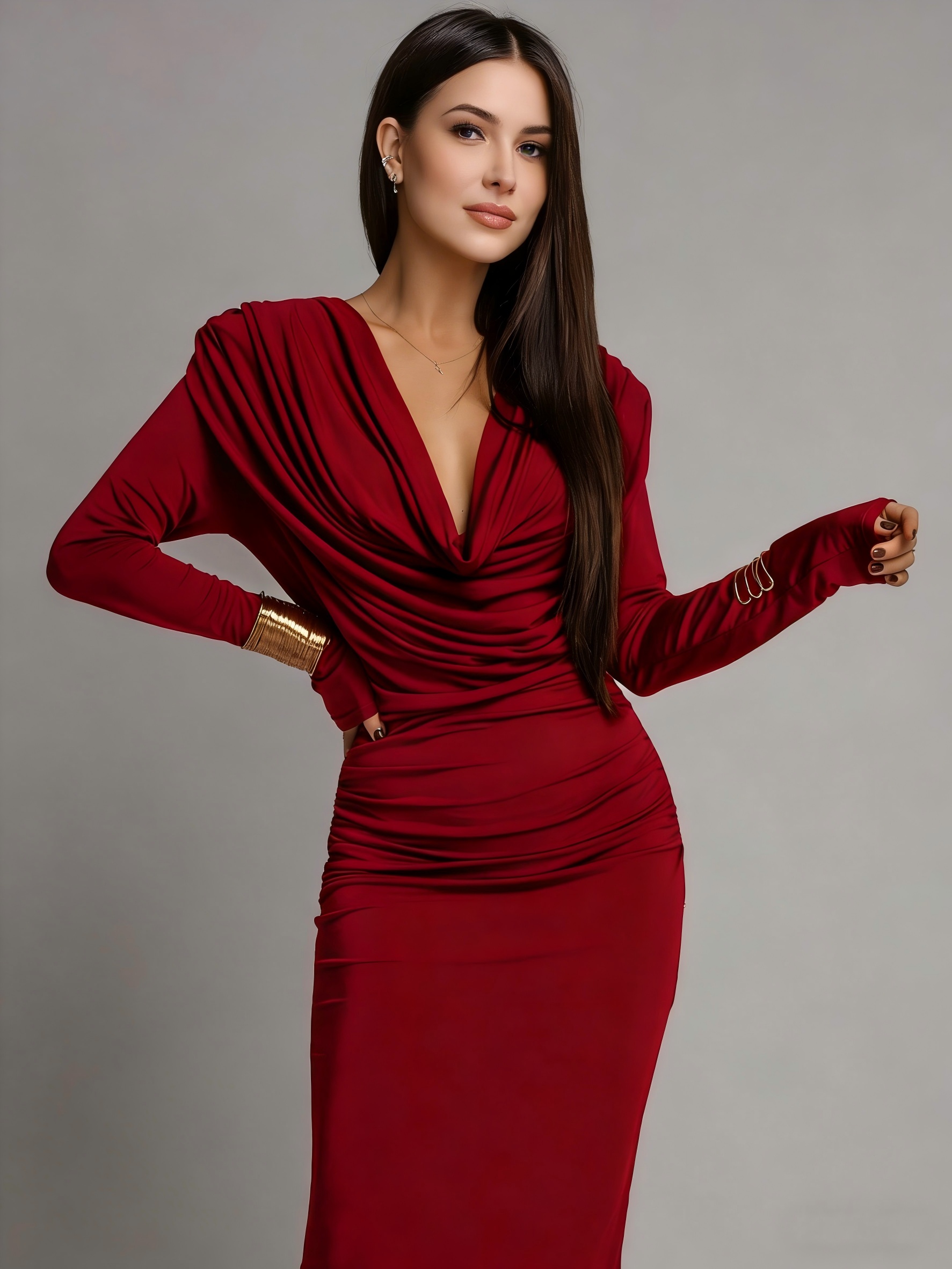 a new elegant fashionable wine red long sleeve fitted dress - Temu Mauritius