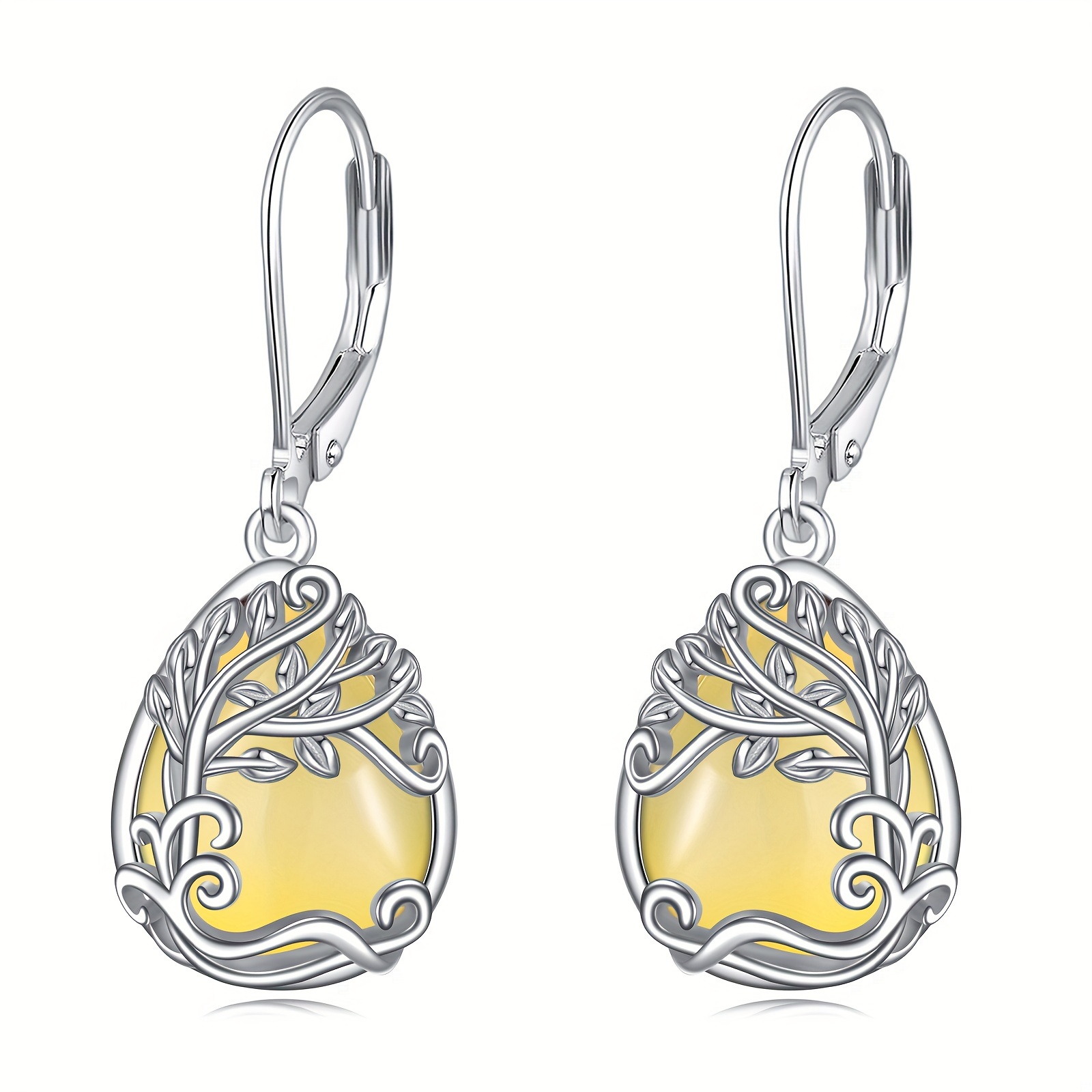 925 sterling   of life yellow agate drop dangle teardrop earrings tree of life leverback earrings for women jewelry gifts Product details 0