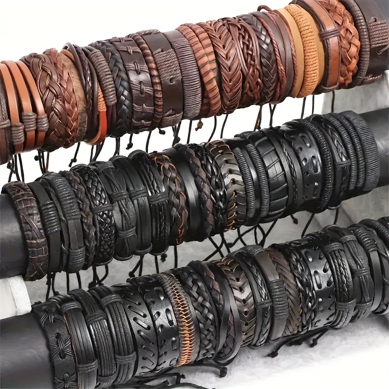 

30pcs Vintage Chic Leather Bracelet Set - , Adjustable Cuff Wristbands For Women | Perfect Fashion Accessory & Gift, Random Mix, Party Jewelry