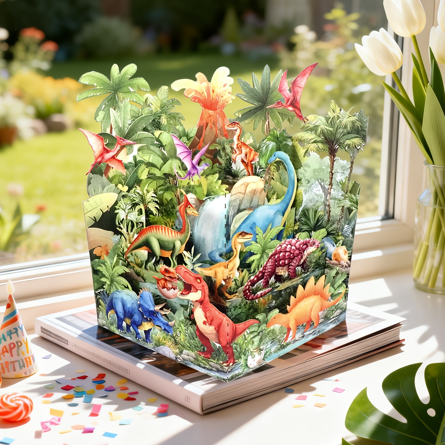 TEMU Carte de vœux 3D dinosaure pop-up, carte de vœux dans préhistorique, amusant, cadeau pour les anniversaires, Noël, la rentrée scolaire, tous les