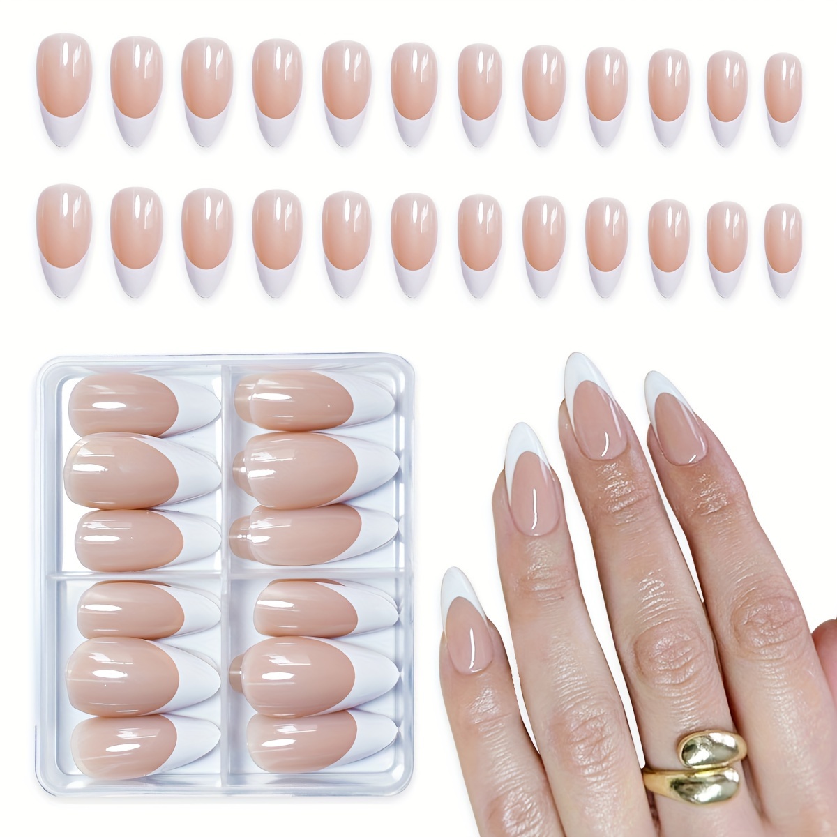 

96 Pieces Shaped Press On Nails - Medium Length Mixed Nude Tones, , Artificial Nail Set For Women And Girls