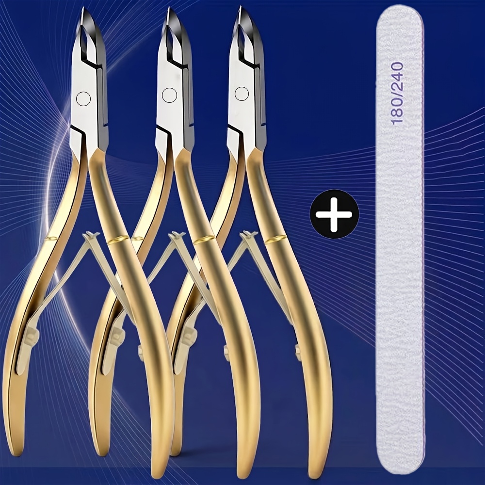 TEMU 3pcs Stainless Steel Cuticle Nippers Golden G09 Professional Nail Hard Skin Trimmer Exfoliating Pedicure Tool Home Toenail Nail Dead Skin