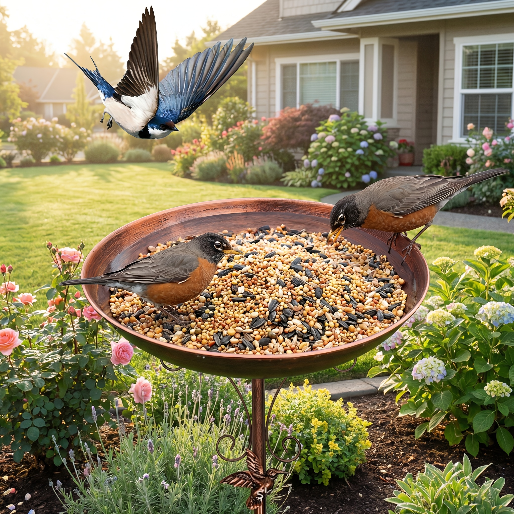 TEMU Vintage Hummingbird Bath With Bracket, Outdoor Decoration For Courtyard Garden, Durable Outdoor Bird Feeding Basin - Attracting Birds And