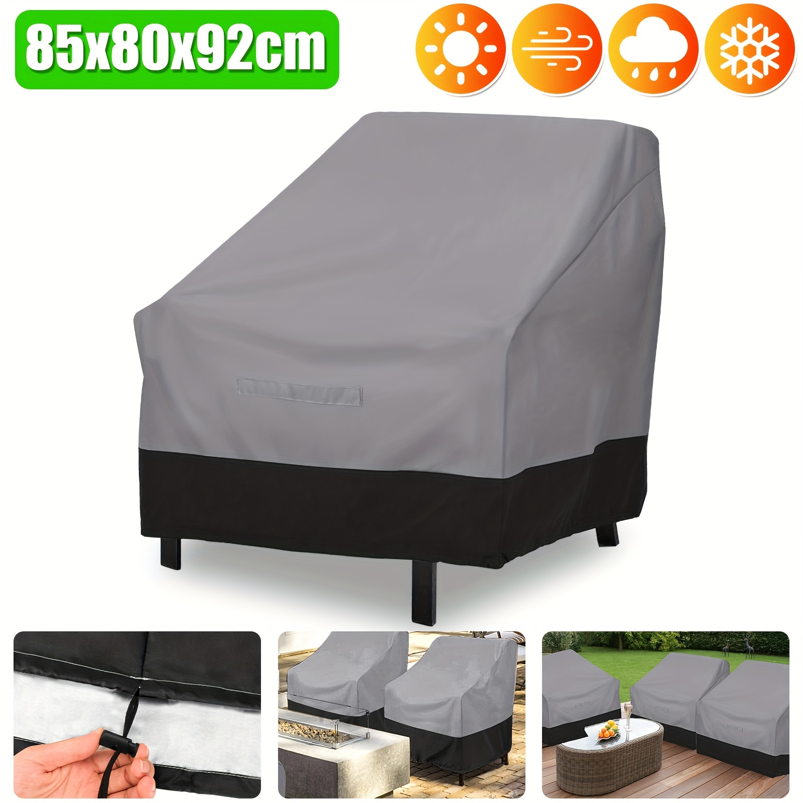 TEMU Oxford Fabric Patio Chair Cover With Shield, Furniture Protector With Adjustable Drawstring, Heavy-duty Sofa Cover For Garden And Veranda Use