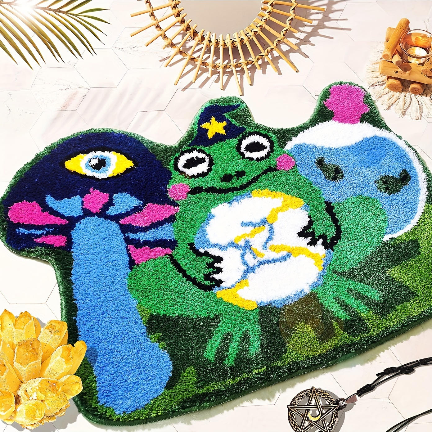 

Cute Gothic Fun Bathroom Rugs Green Bath Mats For Bathroom Wizard Frog Bath Rug Boho Absorbent Non Slip Shaggy Carpets