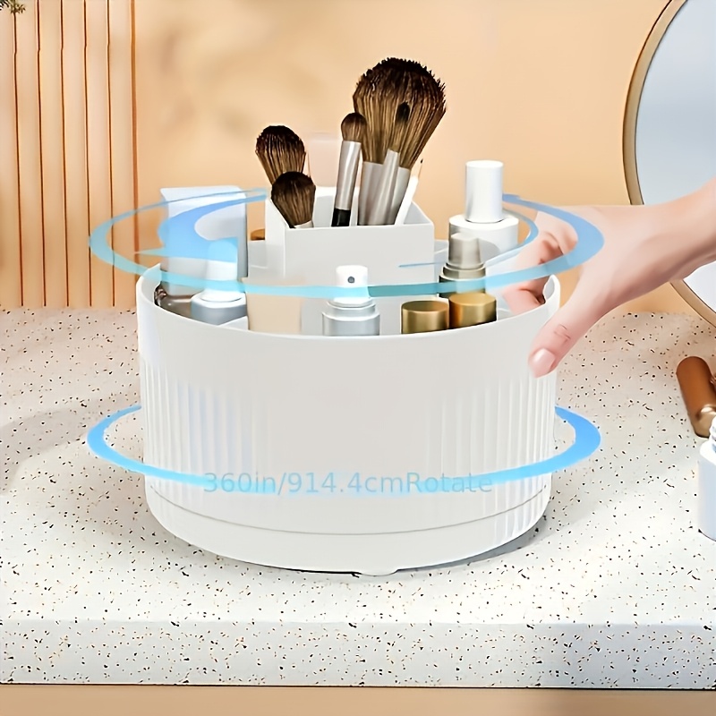 360 degree rotating makeup organizer large capacity durable abs plastic cosmetic storage box with brush holder white ideal for bedroom vanity and bathroom organization bathroom organizers and storage Product details 1