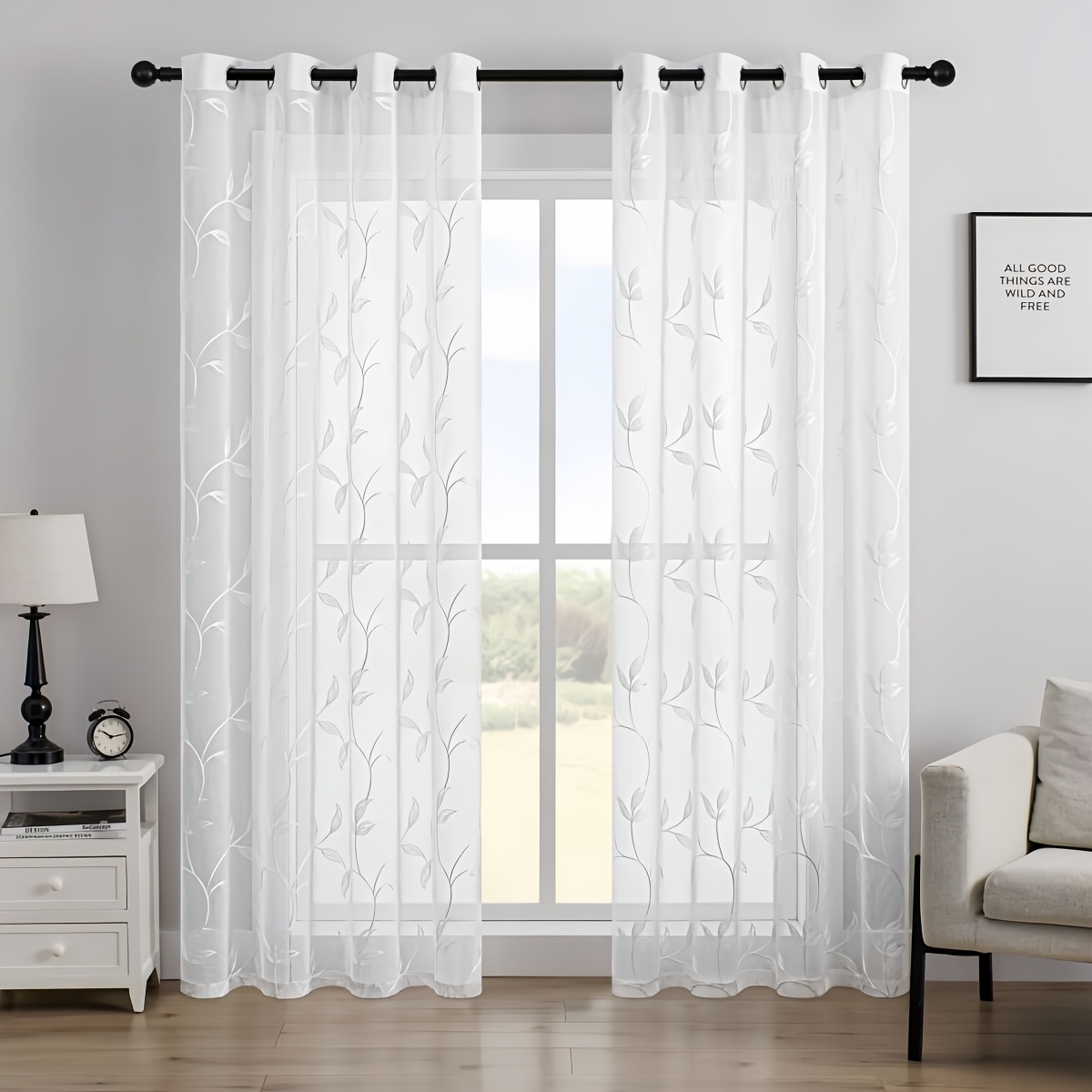 2pcs     embroidery sheer   curtains with grommets semi transparent light filtering decorative curtains for bedroom living room dining room patio balcony decoration