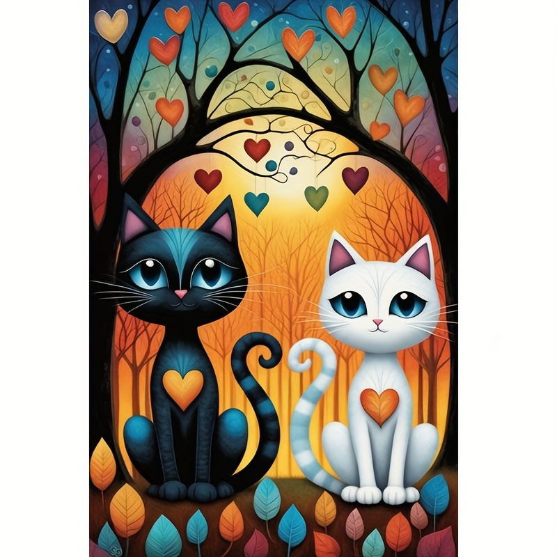 

1pc Cute White And Black Cat 5d Diamond Art Painting Full Round Diamond Handmade Craft Art Kits Home Wall Decor Gift