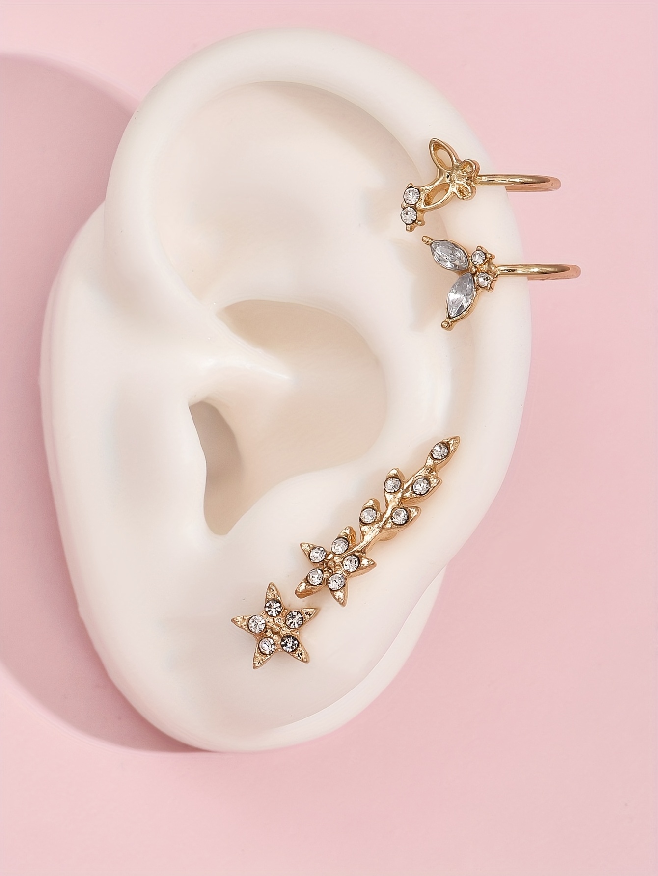 4pcs/set Hollow Creative Earrings Butterfly Star Leaf Crystal Earrings No Need to Wear Invisible Earrings Fashion Accessories