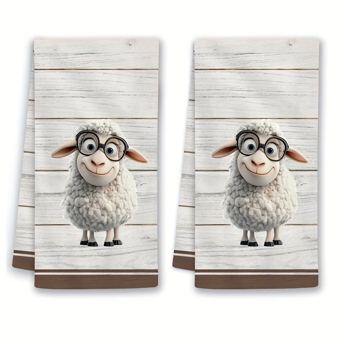TEMU Set Of 2 Hand Towels Featuring A Sheep And Wood Grain Design, Ideal For Kitchen And Bathroom Use, Soft And Absorbent, Perfect For A Farmhouse Holiday Theme