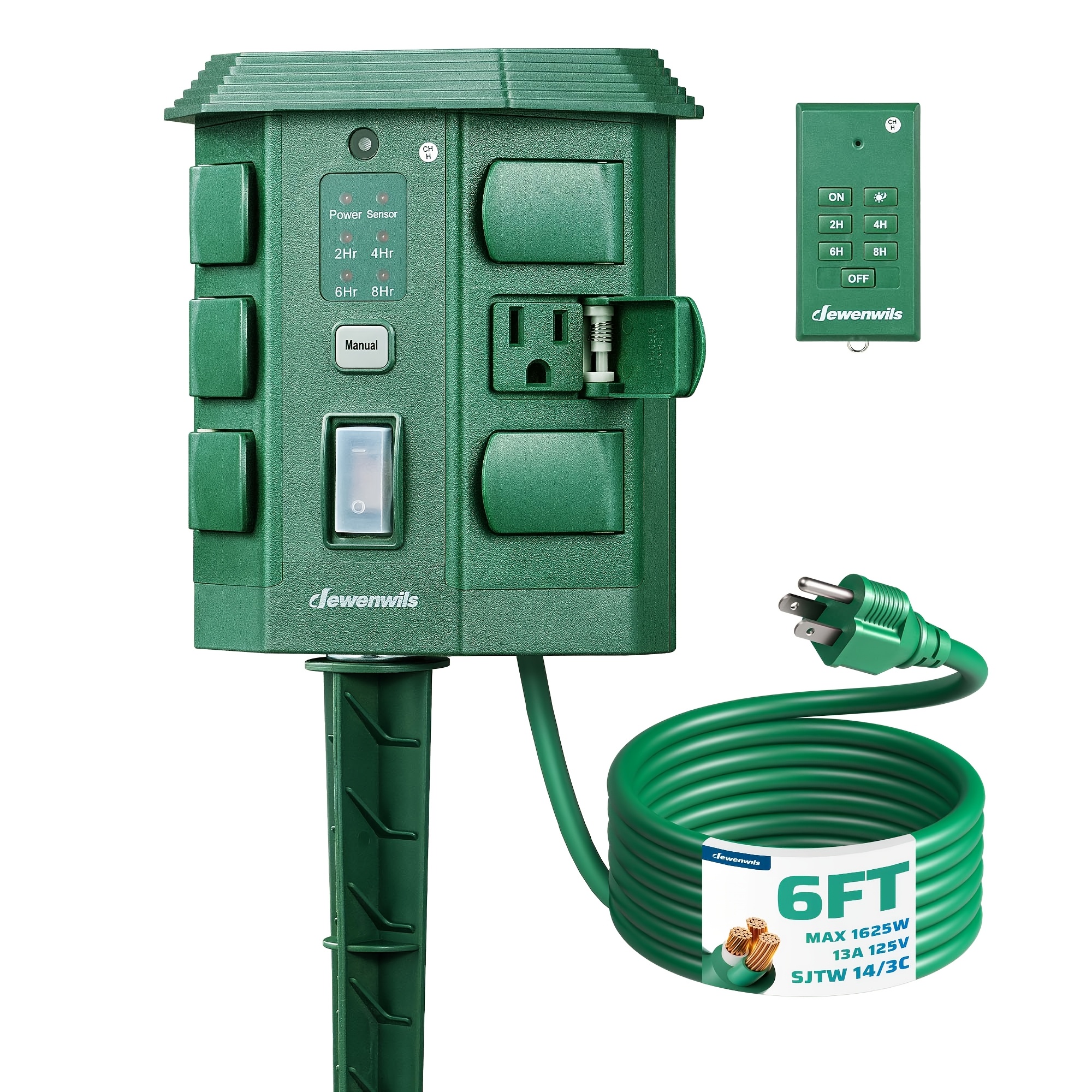 TEMU Outdoor Timer, Outdoor Light Timer Outlet, 6ft/15ft Outdoor Extension Cord With Multiple Outlets, Outdoor Power Strip, 100ft Wireless Remote