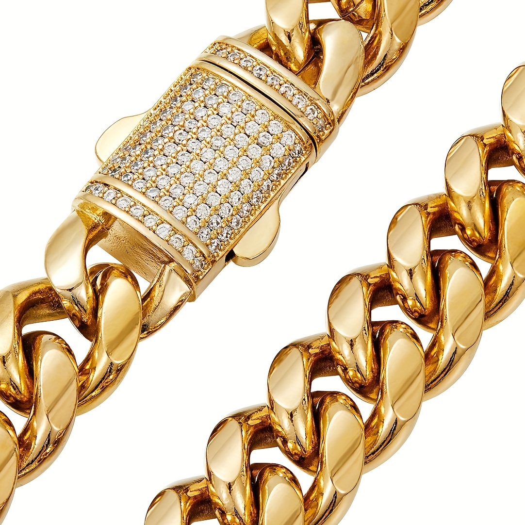 

Men 14mm Miami Cuban Link Chain 18k Gold Plated Stainless Steel Punk Rock Necklace