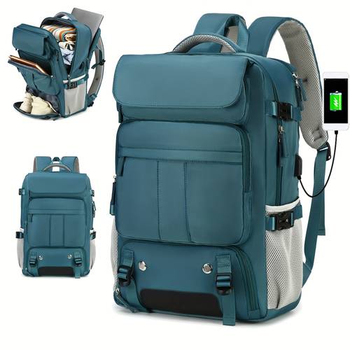 large capacity travel laptop backpack for men with usb charging port and shoe compartment university backpack airline approved business work bag suitable for 15 6 inch laptops