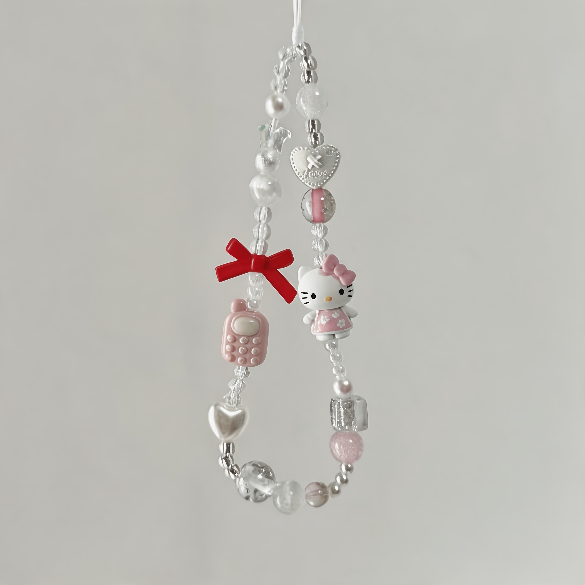Image of Hello Kitty Cartoon Beaded Mobile Phone Chain, Pendant, Phone Lanyard, Bead String Phone Chain, Pink Hand Rope, Bag Packpack Decoration Pendant, Phone Accessories, Gift