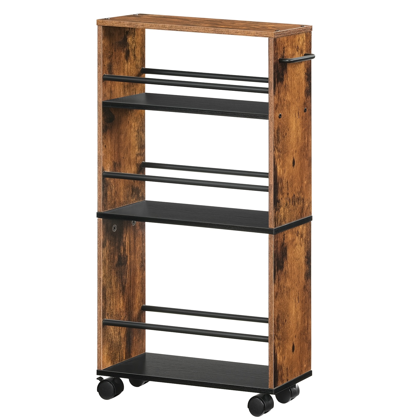 Image of Narrow Serving Trolley, Storage Trolley, 45 X 15 X 80 Cm, 4-tier Kitchen Trolley, Kitchen Shelf With Wheels And Rails, Easy To Assemble, Stable, Industrial Style, Dark Brown