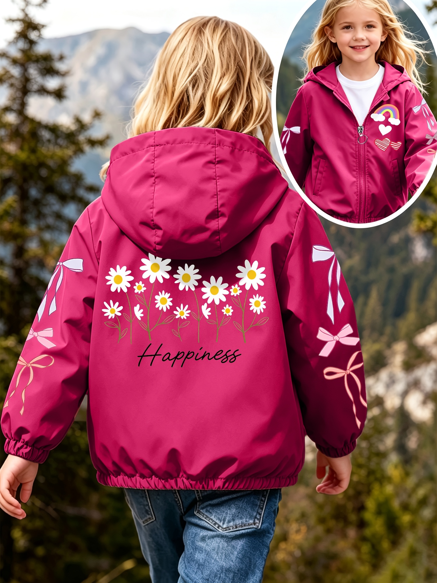 Girls' Hooded Windbreaker Jacket for Outdoor Running Training