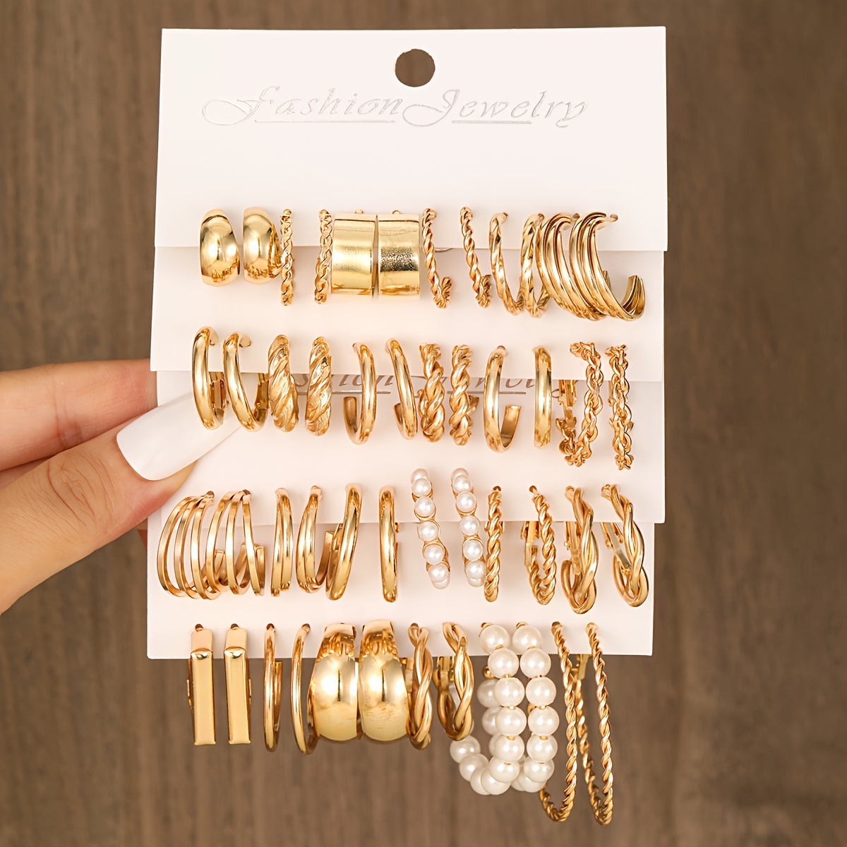 

48 Pieces Elegant Simple C-shape Geometric Twist Faux Pearl Hoop Earrings Set For Women Daily Match Vacation Dating Gift