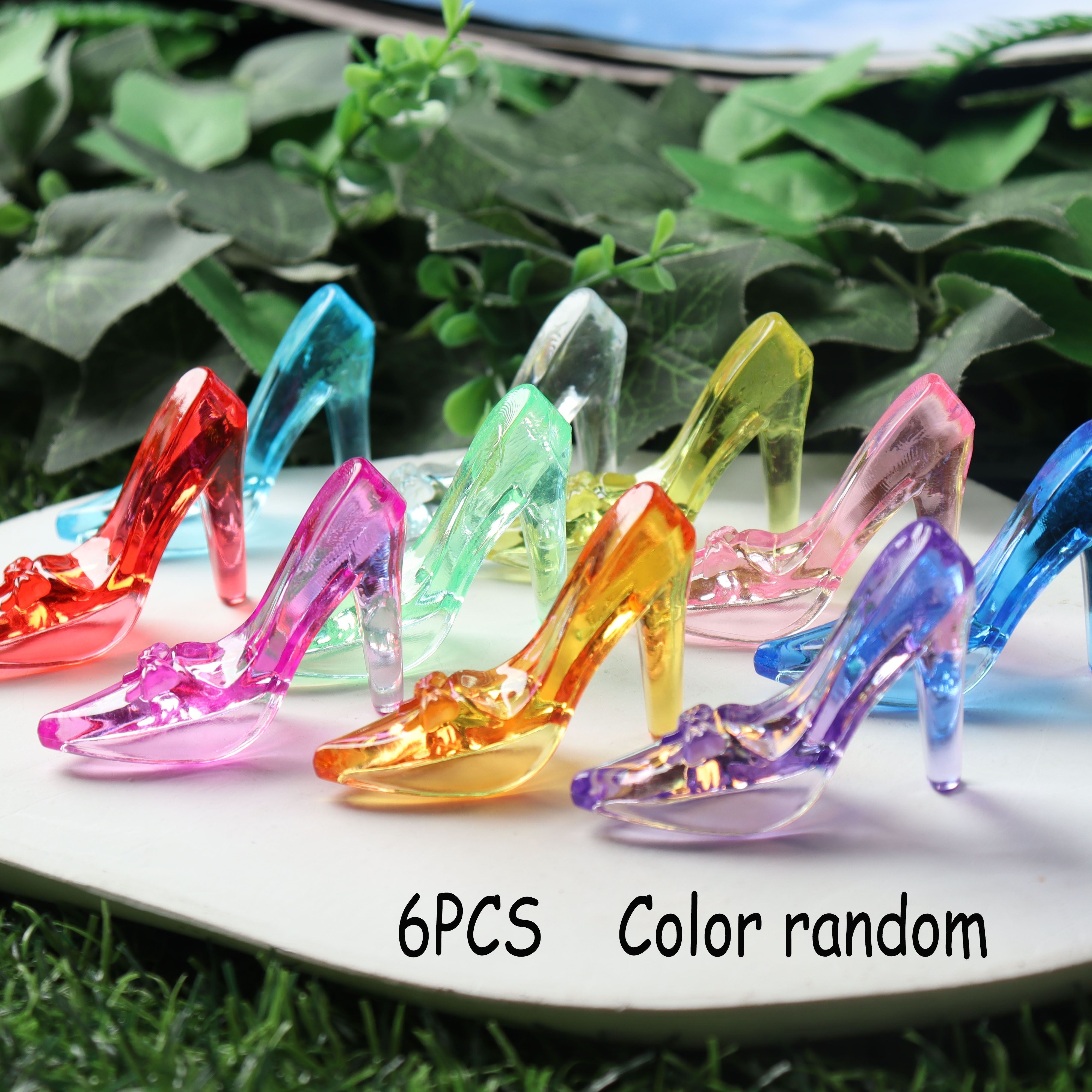 Image of 6pcs Colorful Translucent Resin High Heel Shoe Decorations – Vibrant Indoor/outdoor Ornaments For Home, Garden, And Party Decor,random