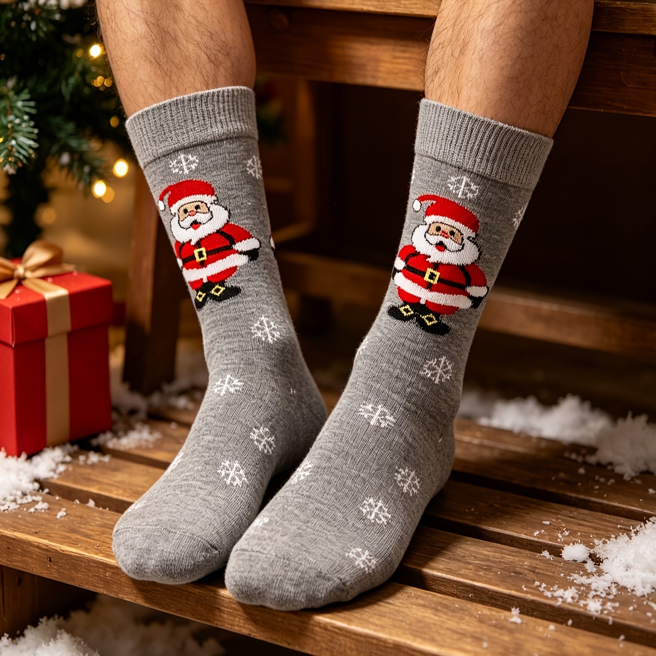 TEMU 1-pair Men's Santa Claus Pattern Mid-calf Socks, Christmas Gift Socks