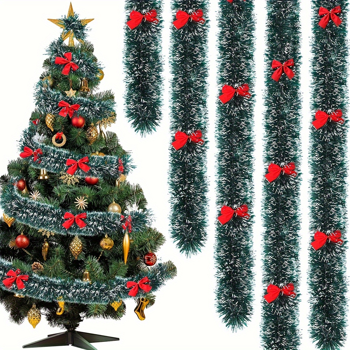 

16.4ft Long Christmas Garland Red Bow - Aluminum For & Decorations