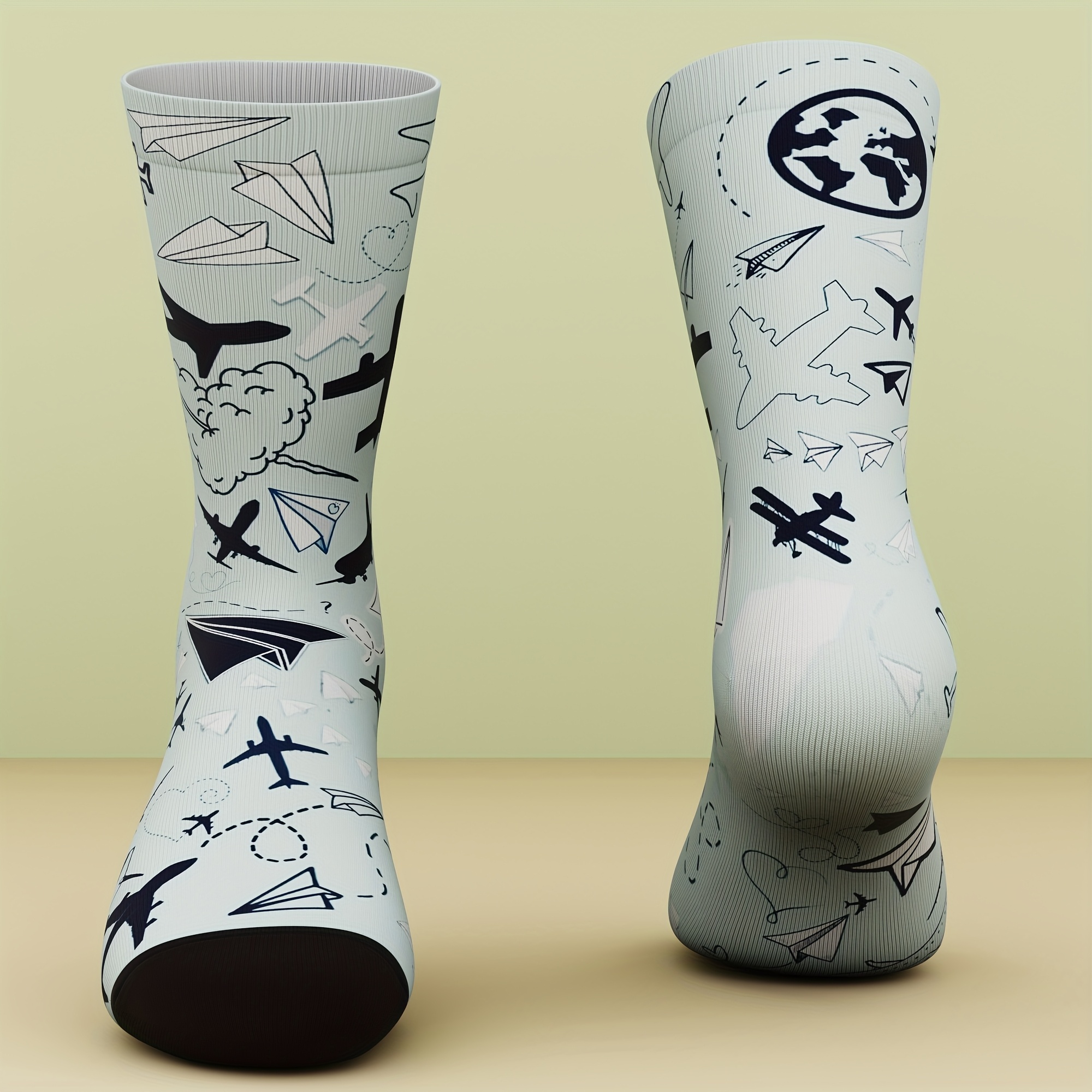 TEMU 1 Pair Of Unisex Socks, With A Fun Airplane Pattern, Fresh And Bright, A Sock Gift, Made Of Bamboo Fiber, Fashionable And Comfortable, Suitable