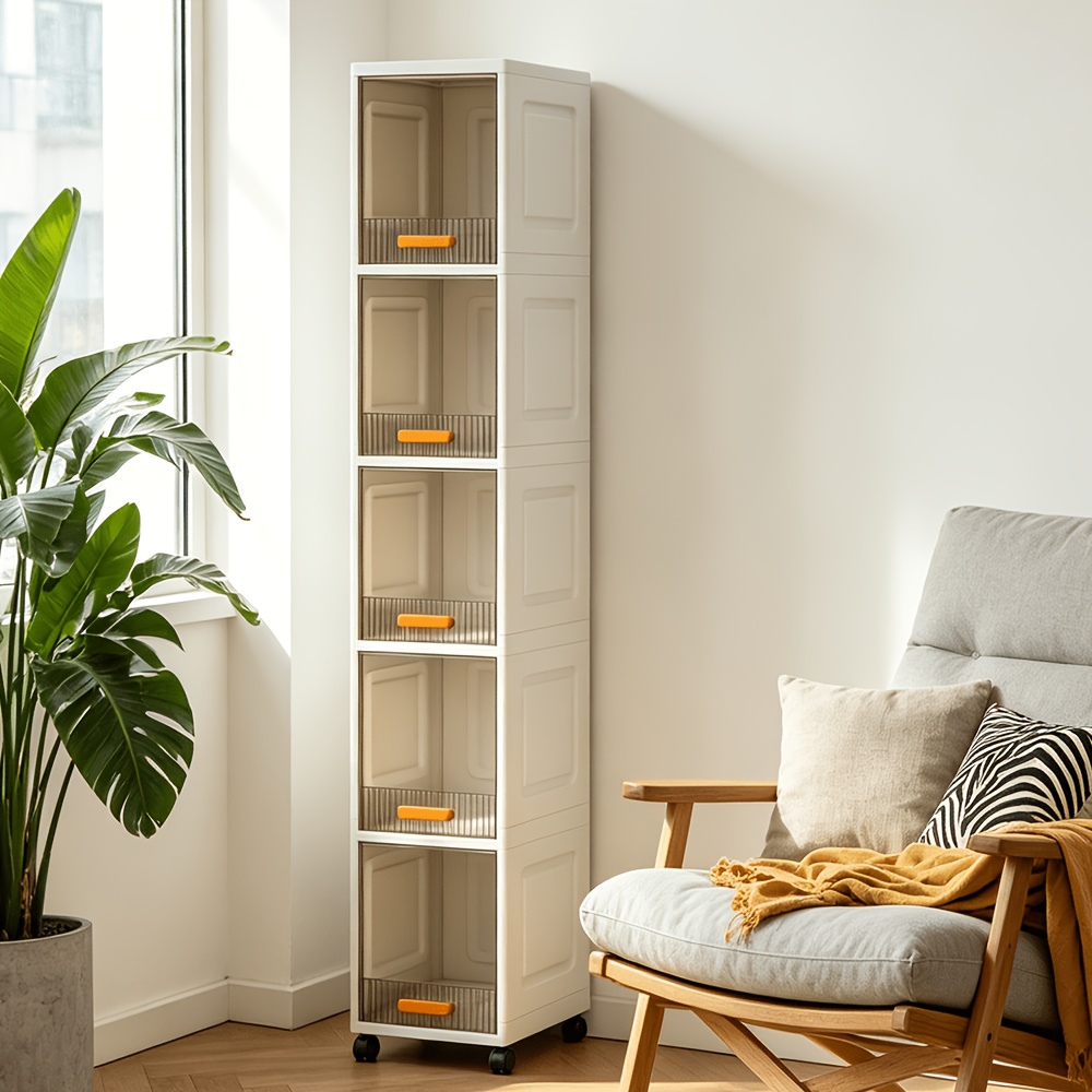 TEMU Joyhut 3-5 Tier Narrow Storage Drawer Cabinet, Slim Plastic Storage Trolley On Wheels For Kitchen, Bedroom, Bathroom, Office, And Small Spaces.