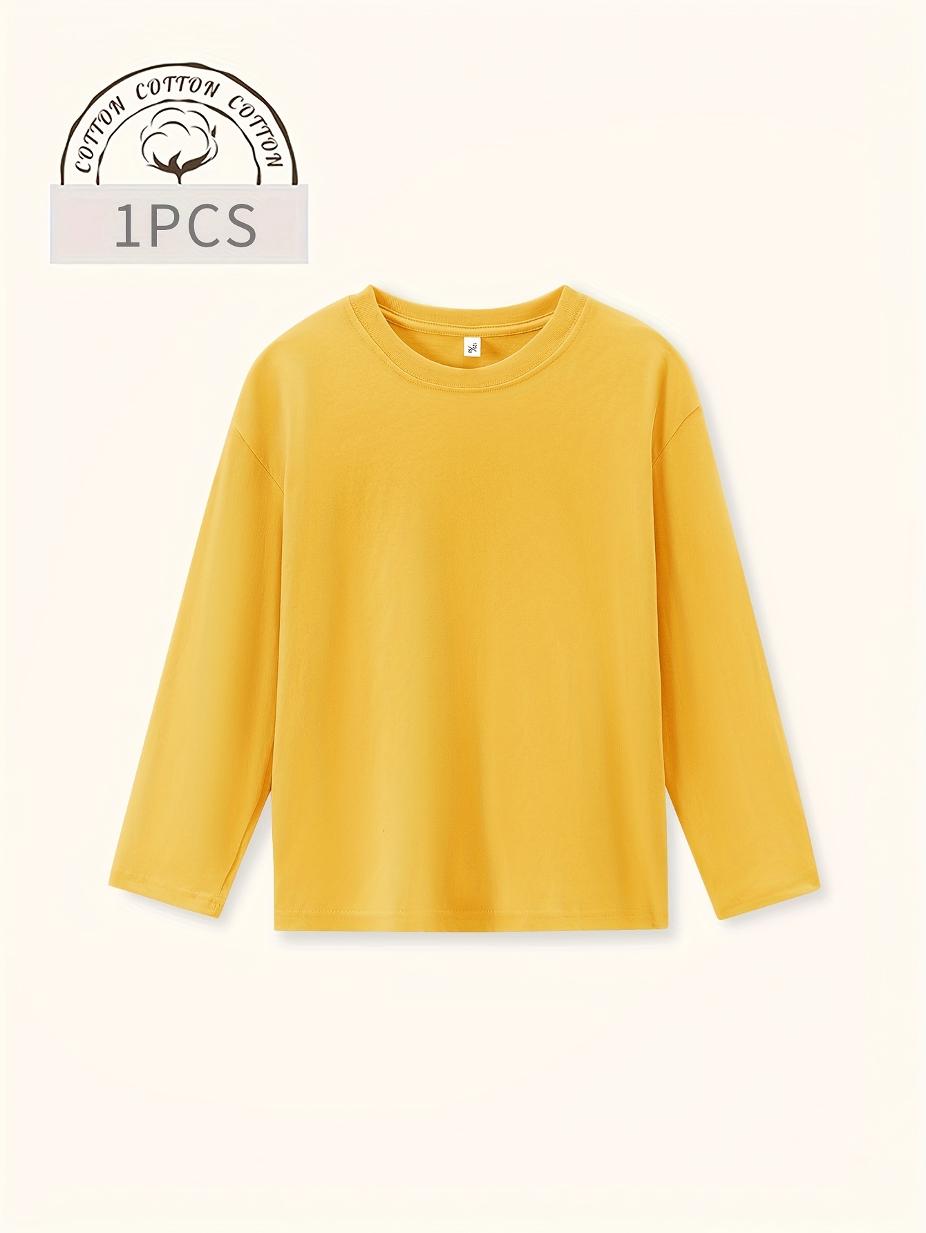 T-shirt Manches Longues Enfants – Coton Doux, Poignets Élastiques, Col Rond – Pour École, Jeux, Quotidien – Lavable En Machine