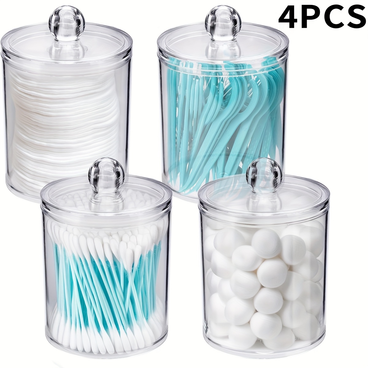 TEMU 4pcs Acrylic Toothpick Floss Dispenser, Swab Holder Dispenser - Balls, Swabs, Round Pads, Dental Floss, Desktop Organizer, For Bathroom Storage