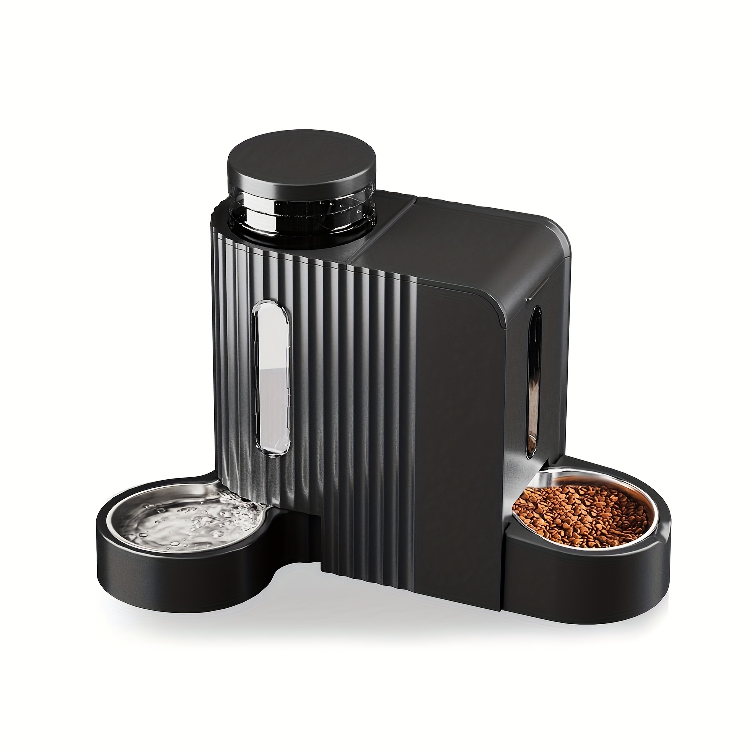 TEMU 3l Automatic Gravity Cat And Dog Feeder And Water Dispenser | Stainless Steel, Large Capacity, Suitable For Medium To Large Pets, Black, Without Battery