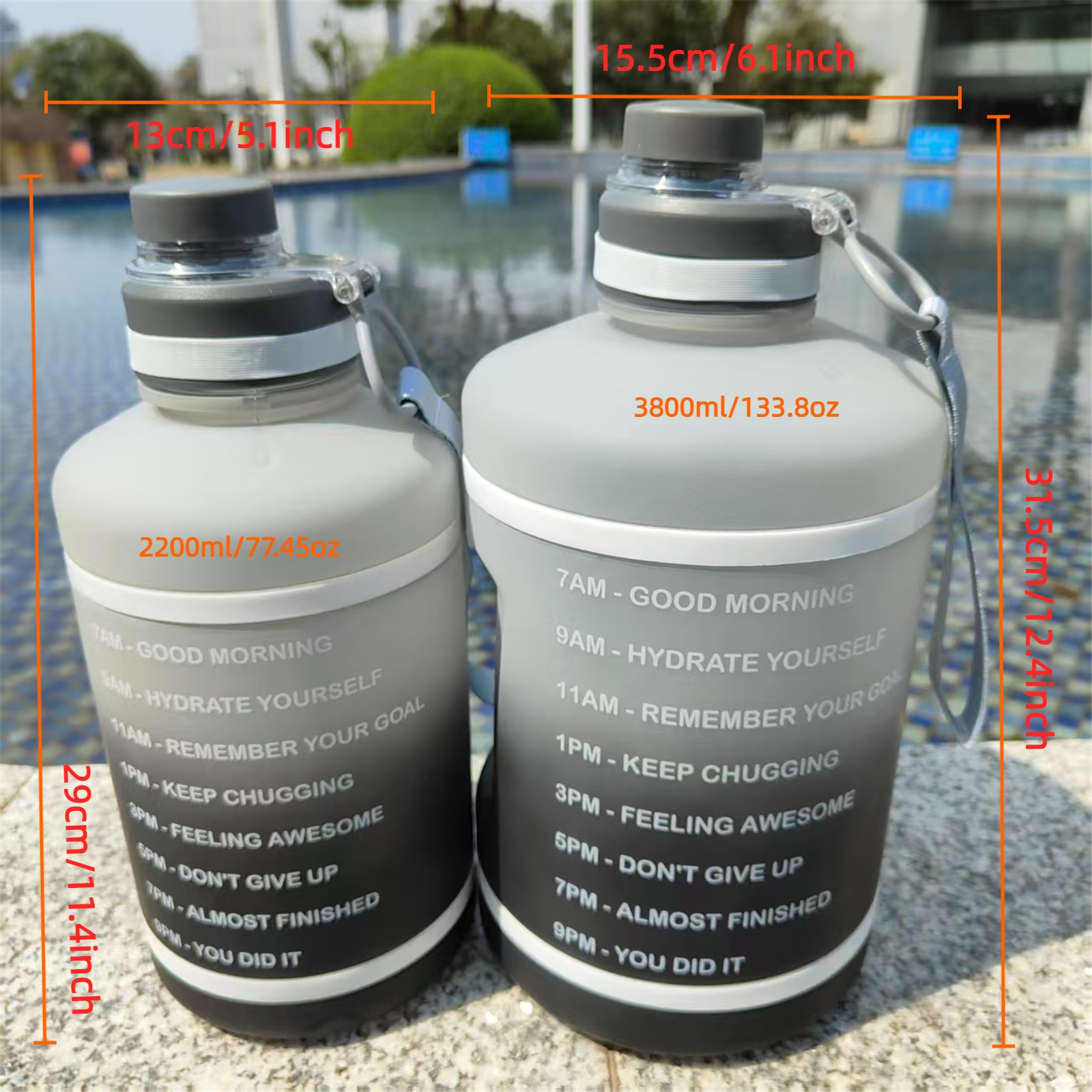 1pc 2.2L Extra Large Capacity Water Cup, 1pc 3.8L Large Capacity Sports Water Bottle, Portable Tumbler Cup for Fitness, Outdoor, Camping, Travel, and Family Gatherings