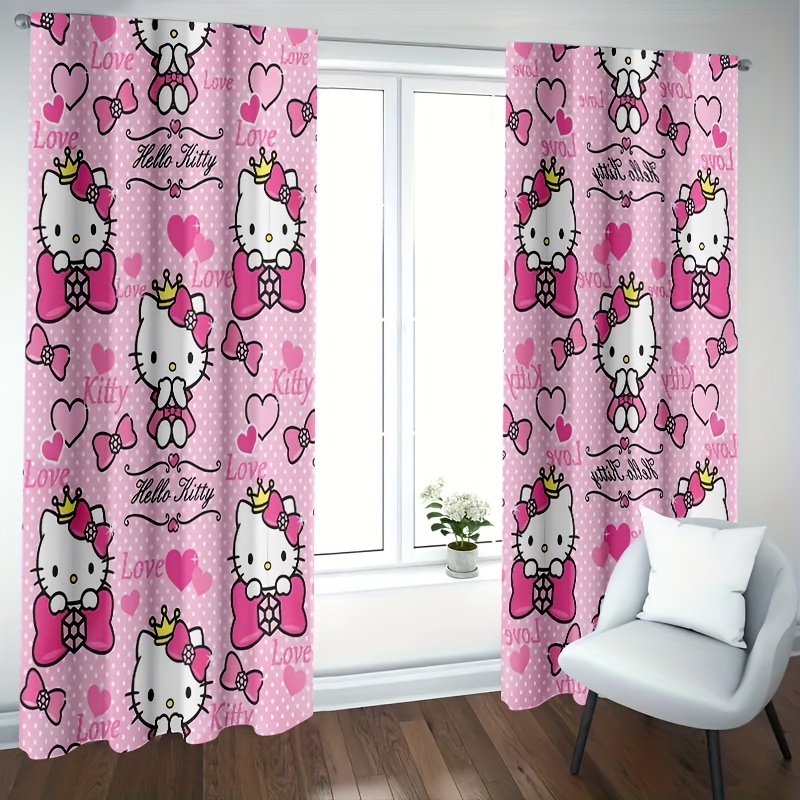 

Festival Decorations 2pcs Sanrio Hello Kitty Home Decor Cartoon Print Blackout Curtains - Ideal For Decorating Bedrooms, Offices, Kitchens, And Living Rooms, Machine Washable Polyester.