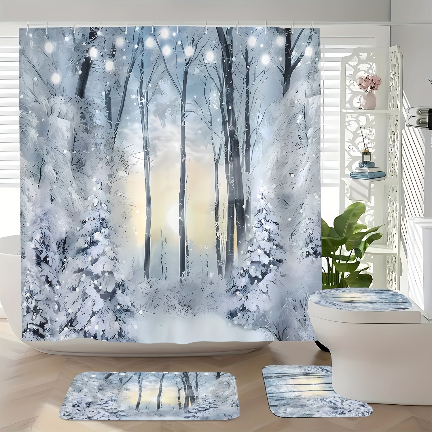 

1/4pcs Christmas Shower Curtain Set: 12- Shower Curtain, Bathroom Rug, U-shaped Mat, And For A Bathroom Decoration