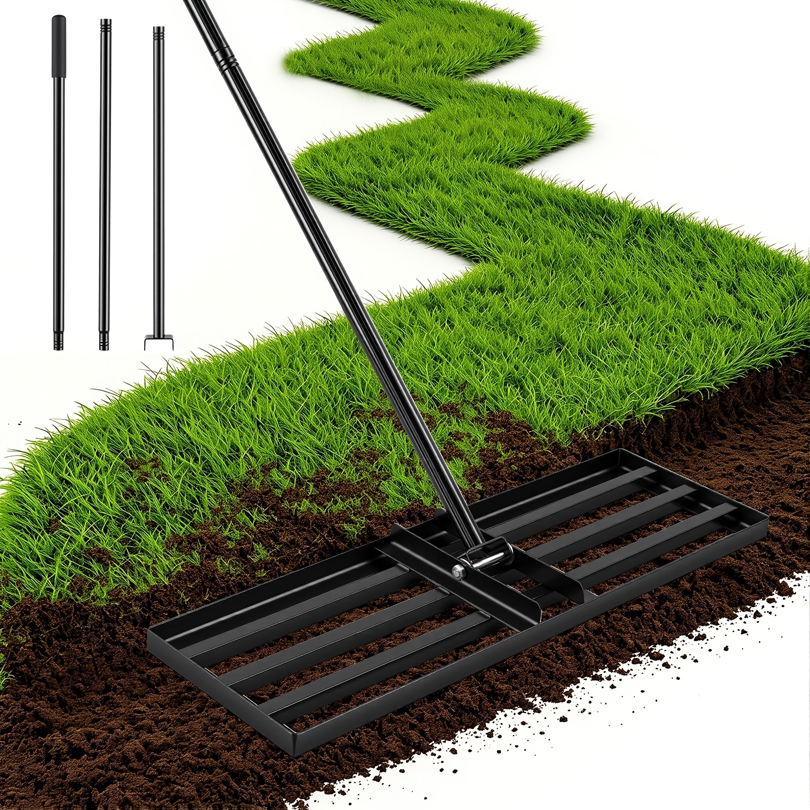 Image of 76*25cm Lawn Leveler With 200cm Handle. Gardening Tool. Suitable For Gardens, Yards, Pastures Or Golf Courses.