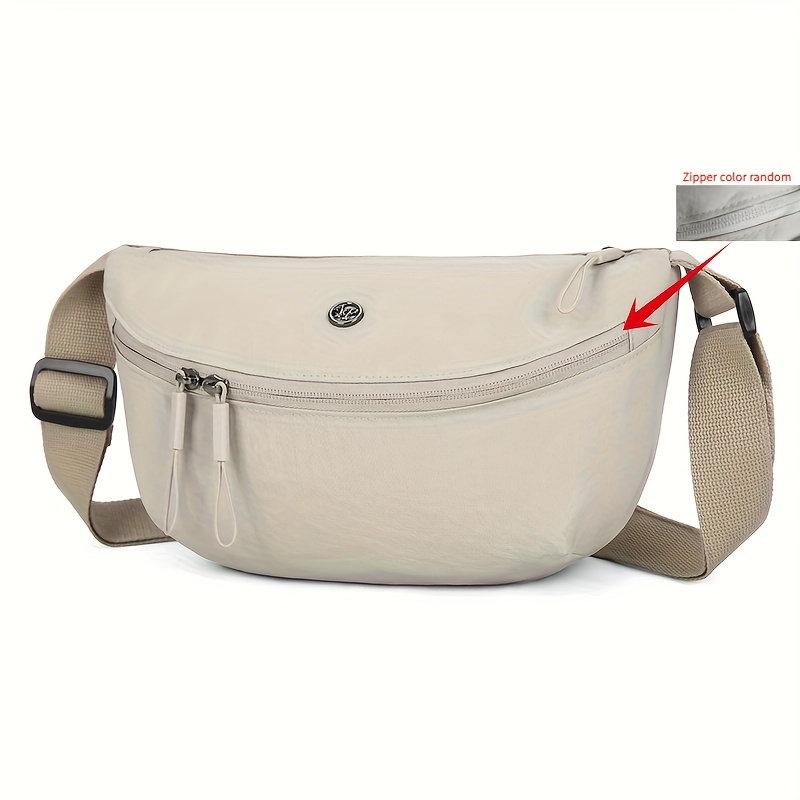 E-shop Damen Nylon-Dumpling-Tasche mit Reißverschluss & Nähten – Sportliche Umhängetasche für Brust/Taille/Schulter, Handtasche in Grau – Casual &