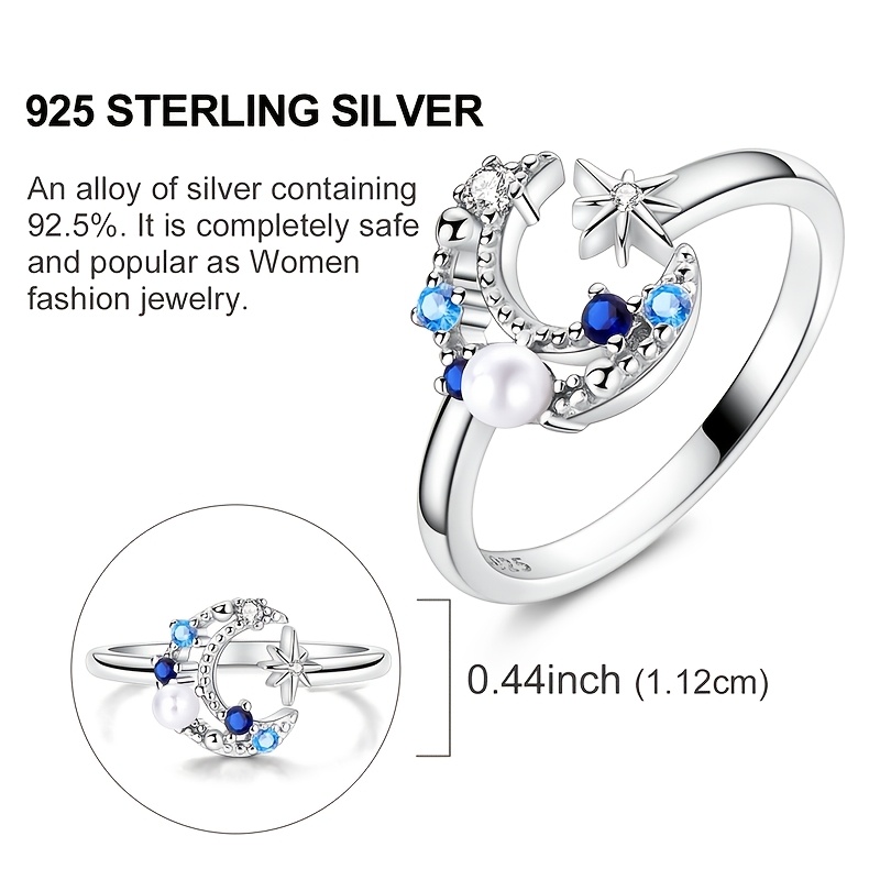 Women's 925 Silver Star and Moon Open Ring, Gift