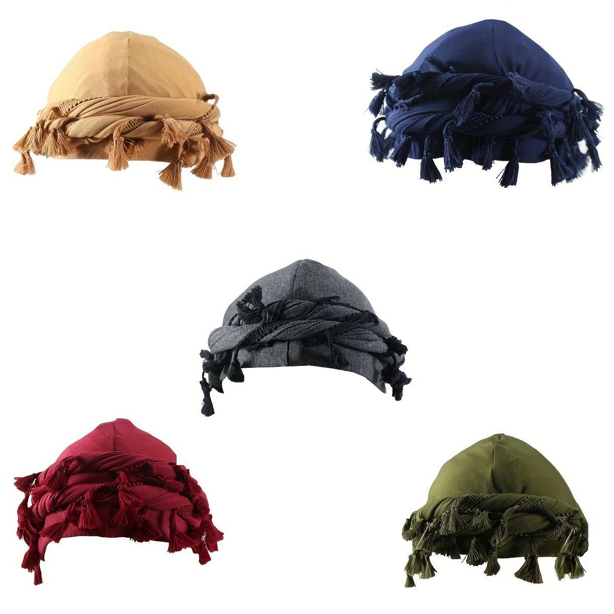 TEMU 5pcs Vintage Ethnic Turban For Men With Tassel - Durag Head Wraps, Fit & Outdoor