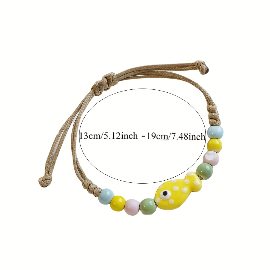 Adjustable Ceramic Fish Charm Bracelet with Colorful Beads